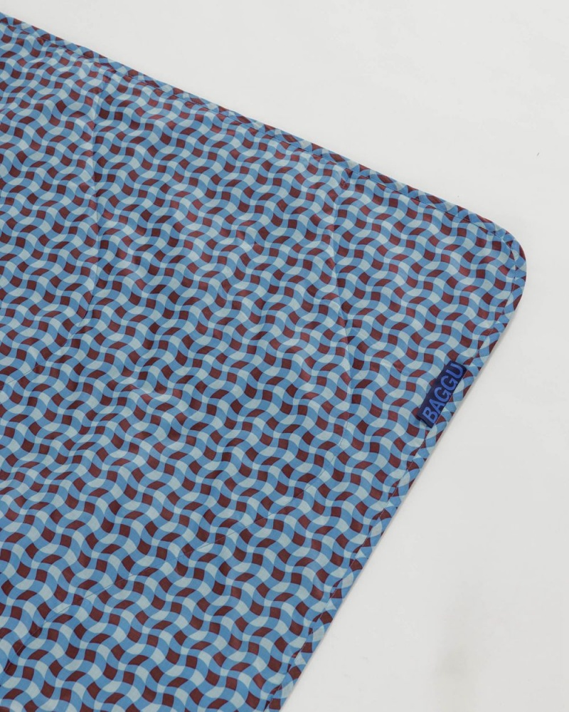 Baggu Puffy Picnic Blanket Wavy Gingham Blue | 209OBQAHU