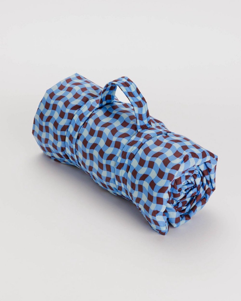 Baggu Puffy Picnic Blanket Wavy Gingham Blue | 209OBQAHU