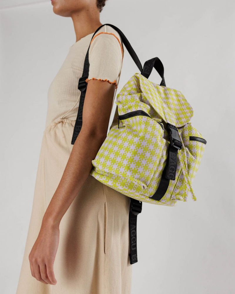 Baggu Sport Backpack Pink Pistachio Pixel Gingham | 028JFNZIE