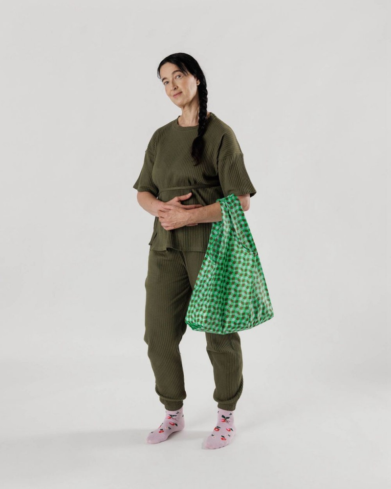 Baggu Standard Reusable Bags Wavy Gingham Green | 589WXVFEP