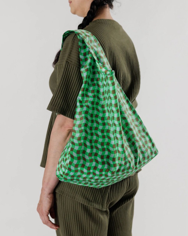 Baggu Standard Reusable Bags Wavy Gingham Green | 589WXVFEP