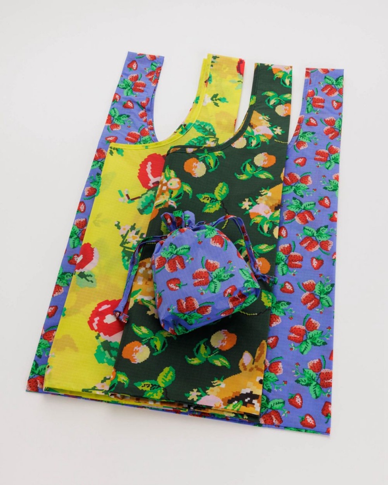 Baggu Standard Set of 3 Reusable Bags Needlepoint Fruit | 326AYQZRC