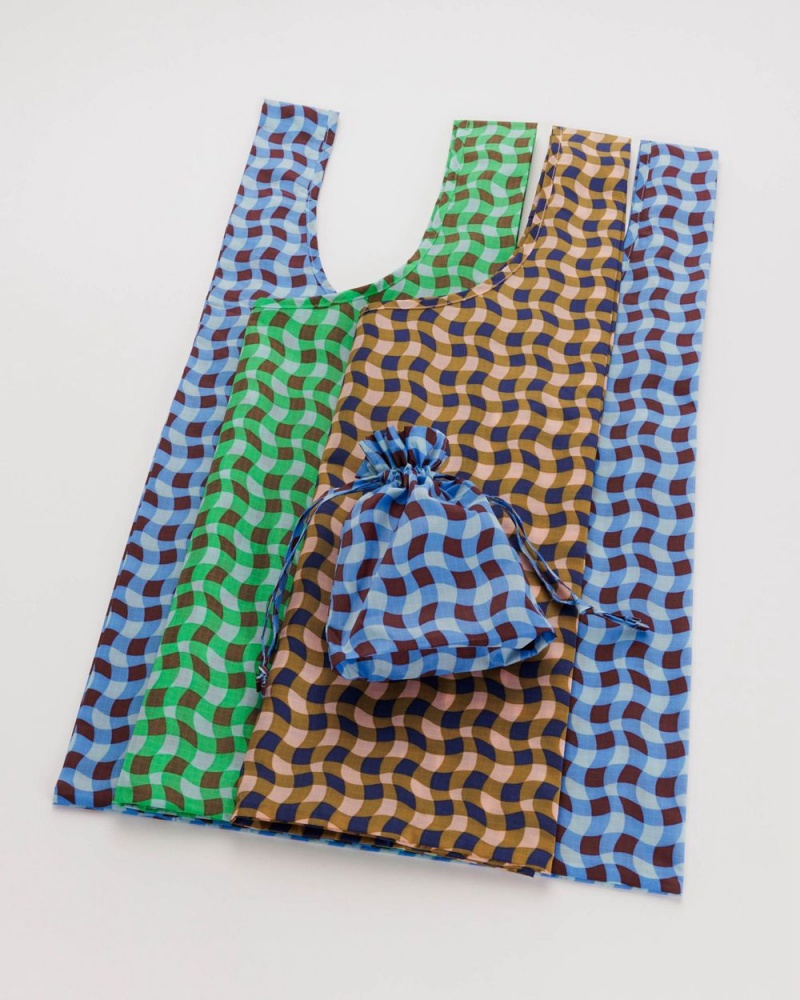 Baggu Standard Set of 3 Reusable Bags Wavy Gingham | 870KIRUJF