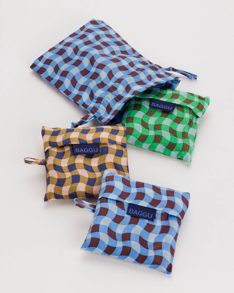 Baggu Standard Set of 3 Reusable Bags Wavy Gingham | 870KIRUJF