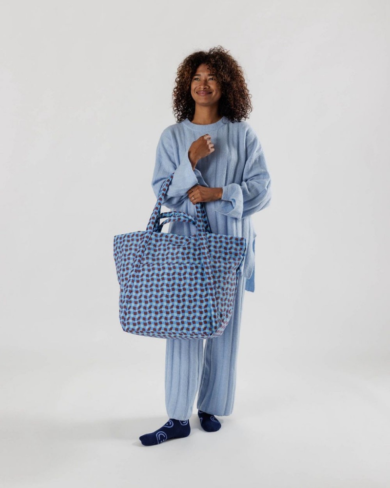 Baggu Travel Cloud Tote Bags Wavy Gingham Blue | 614YPBKCN