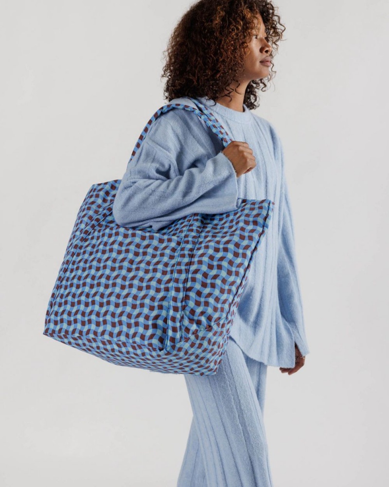 Baggu Travel Cloud Tote Bags Wavy Gingham Blue | 614YPBKCN