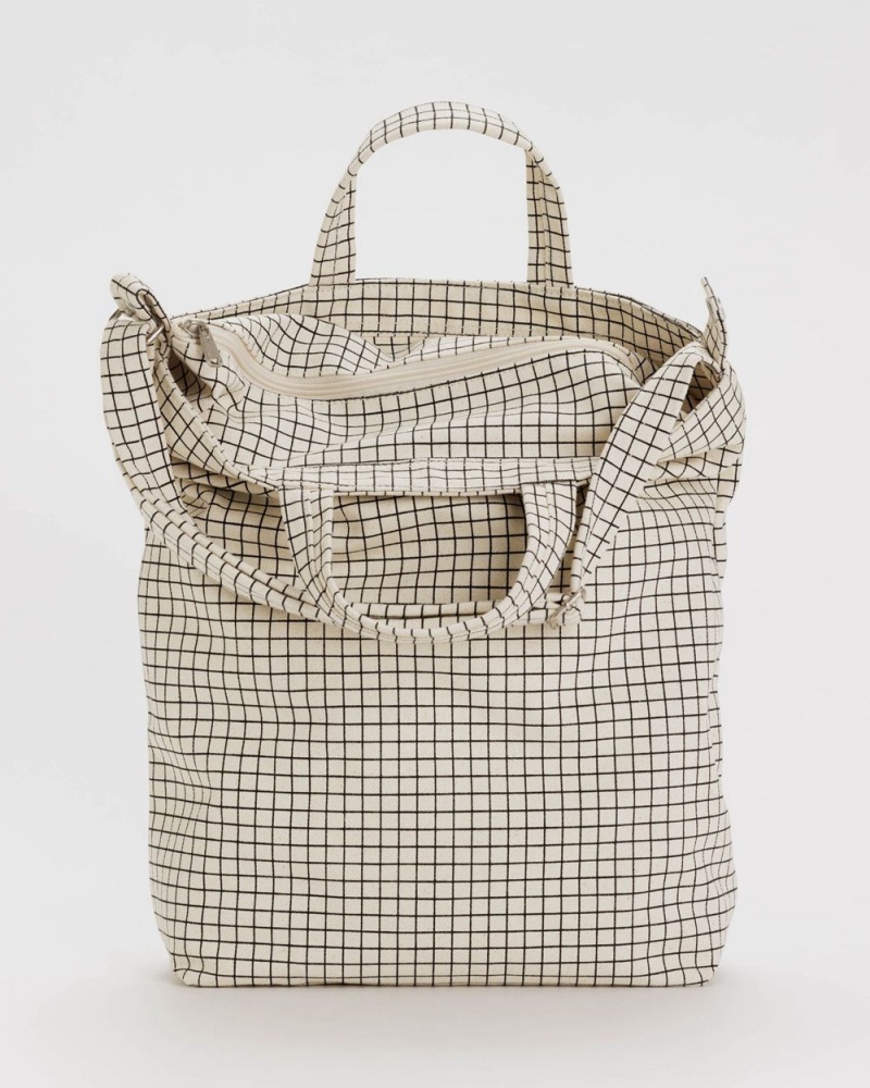 Baggu Zip Duck Tote Bags Natural Grid | 480VZPIJR