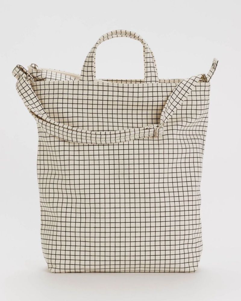 Baggu Zip Duck Tote Bags Natural Grid | 480VZPIJR